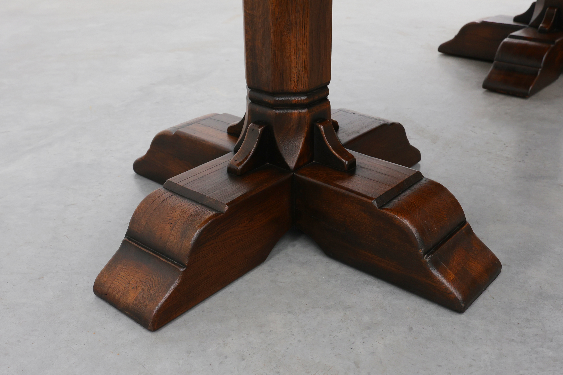 French Refectory Style Oak Dining Table with Turned Double Pedestal Base, 20th Centurythumbnail